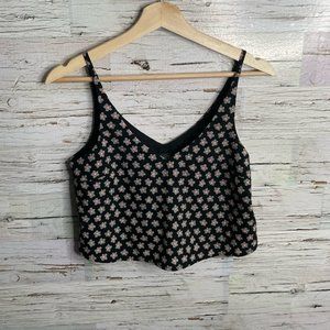 Topshop black floral crop top blouse size 2